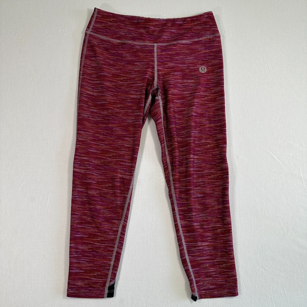 Lululemon Womens Athletica Leggings Cropped Sz 4 Red Striped
